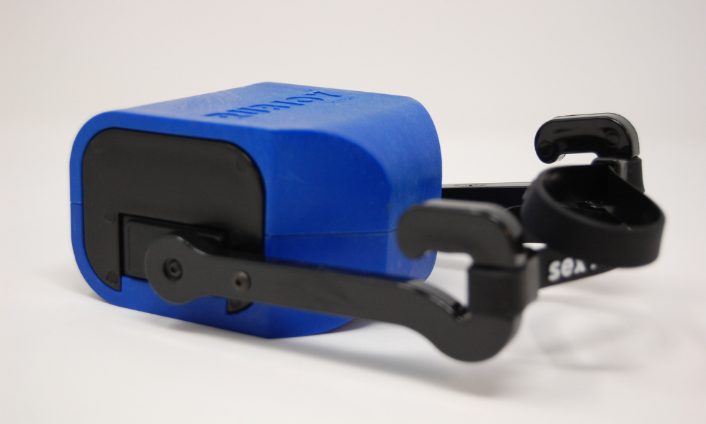 Rubjoy robotic pleasure machine showing attachment bands